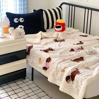 DecorBites™ Lamb Nap Cartoon Coral Velvet Blanket: Super Soft, Thick, and Cute for Winter