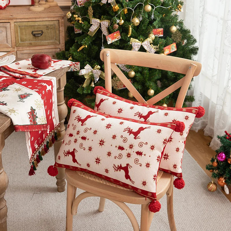 DecorBites™ Christmas Jacquard Elk Snowflake Embroidered Throw Pillow Cover - Festive Home Decor