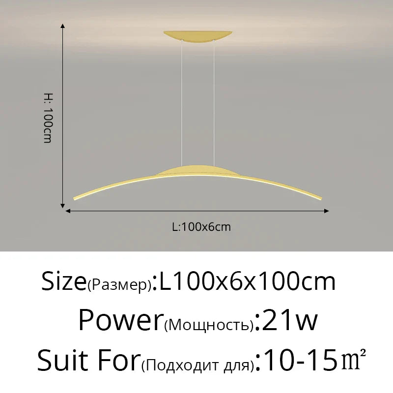 Minimalist LED Pendant Light Gold 150cm Dimmable