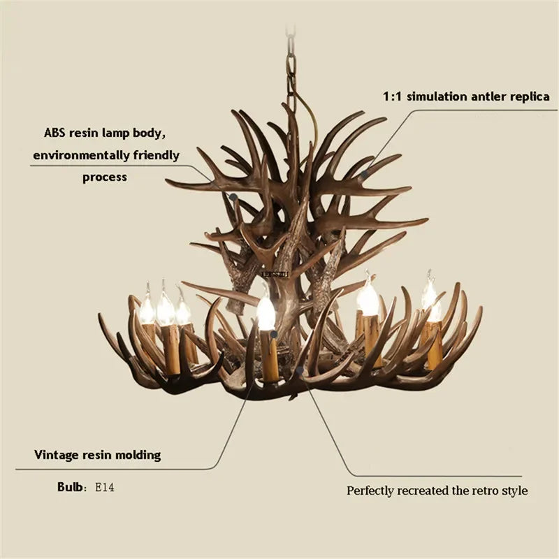 DecorBites™ Antler Pendant Chandelier for Home and Bar Decor - Industrial Deer Horn Fixture
