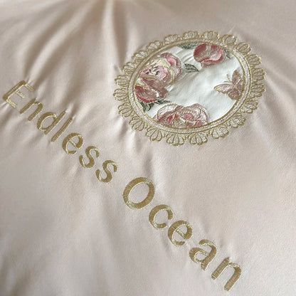 طقم أغطية سرير DecorBites™ مطرز بزهور وردية أرجوانية من 4 قطع من القطن المصري 1000 خيط