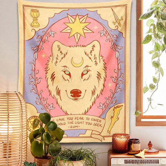 Decobites Tarot Tiger Tapestry Wall Hanging | Sun Moon Aesthetic Tapestries Bohemian Bedroom Decor