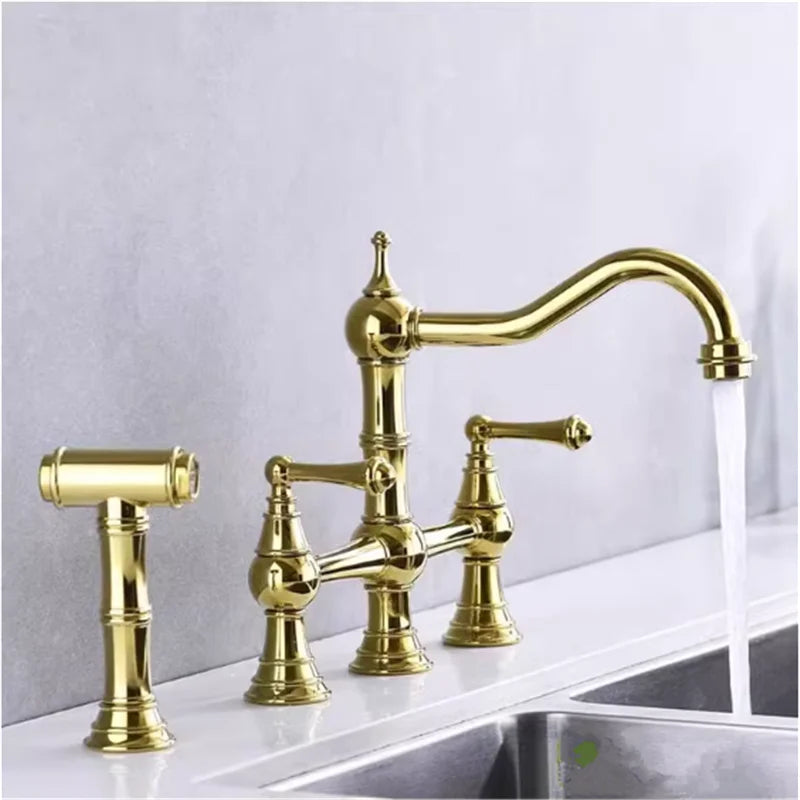 Grifo de cocina Decorbites™ de oro con ducha de mano y grifo de llenado de ollas