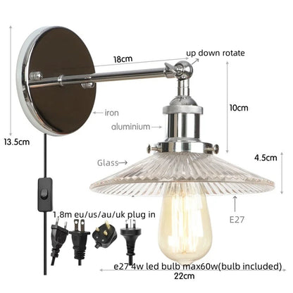 DecorBites™ Industrial Loft LED Wall Light for Bedroom, Bathroom, Stairs - Plug In Iron Lamp