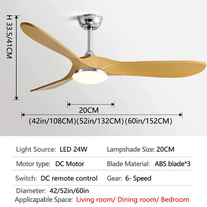 DecorBites™ 60Inch Ceiling Fan with Remote Control, LED Light - 3 Blade DC 30W Copper Motor