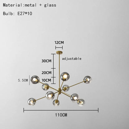 DecorBites™ Glass Chandelier with Metal Frame for Parlor, Dining Room, and Bedroom Lighting