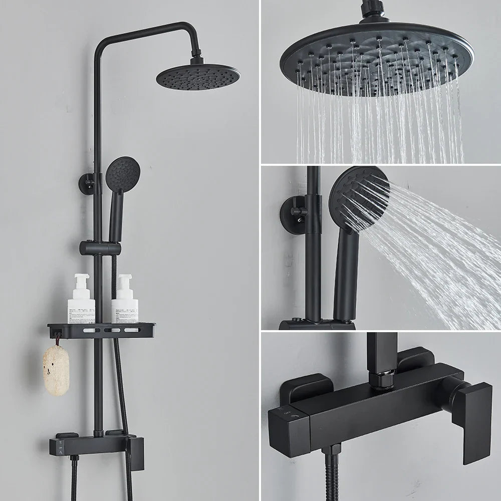 DecorBites™ Black Rainfall Shower Faucet Set with Bathtub Tap and Height Adjust Shower Mixer