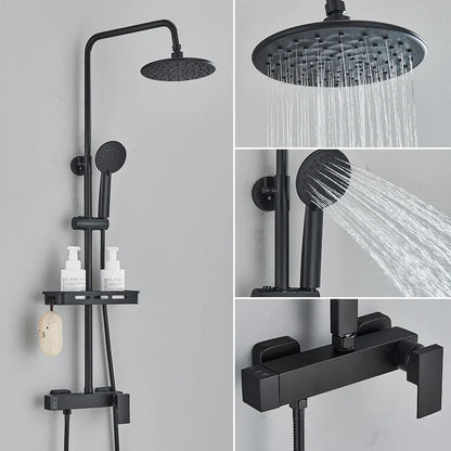 DecorBites™ Black Rainfall Shower Faucet Set with Bathtub Tap and Height Adjust Shower Mixer