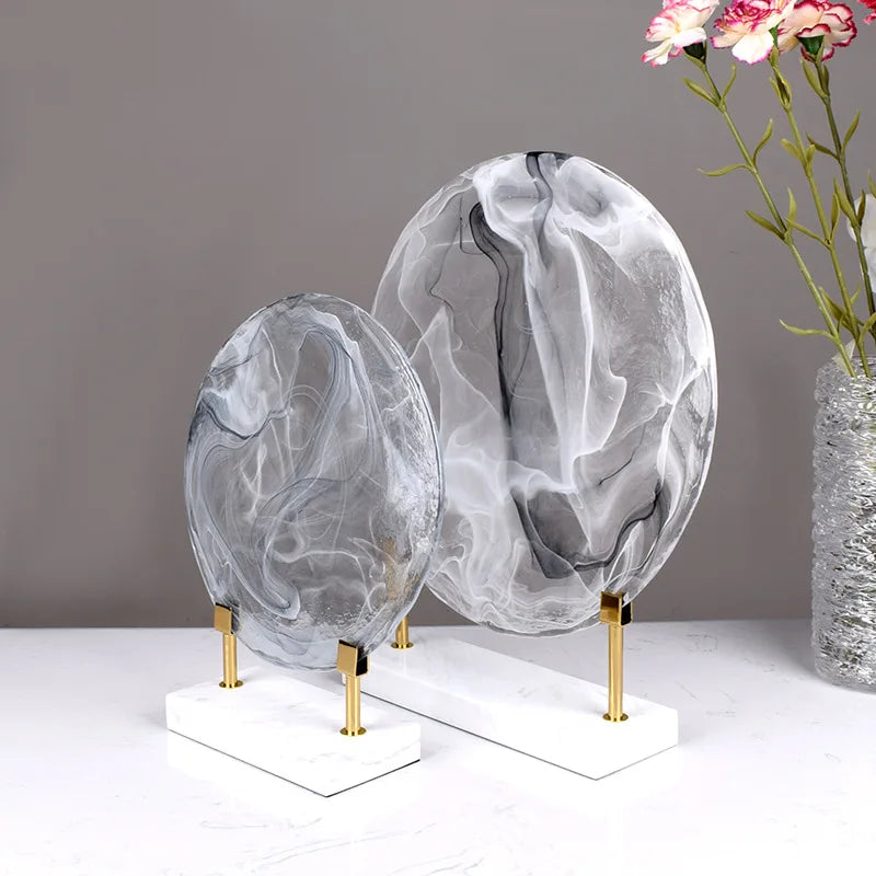 DecorBites™ Glass Geometric Disk Marble Cake Craft Home Decor Figurines
