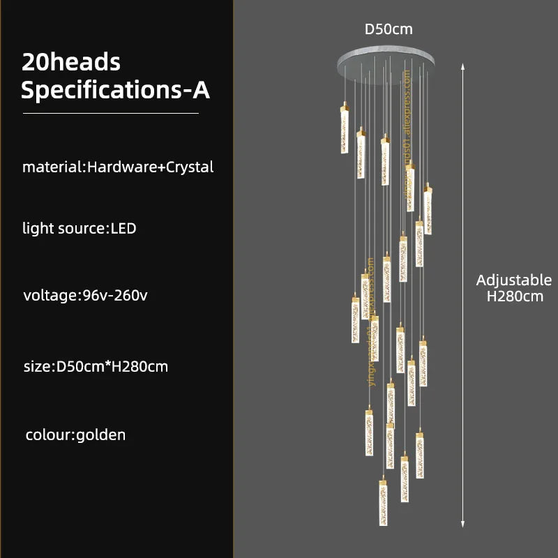 DecorBites™ Crystal Ceiling Chandelier: Modern Nordic Design, Long Staircase Pendant Lamp