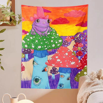 Decobites Mushroom Frog Psychedelic Tapestry Wall Hanging | Colorful Eye Carpet Tapestries