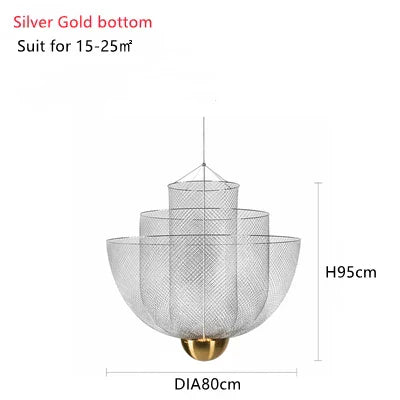 DecorBites™ Gold Mesh Grid Ceiling Chandelier: Dimmable LED Indoor Lighting