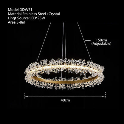 DecorBites™ Crystal Gold/Black Ring LED Chandelier: Minimalist Luxury Hanging Ceiling Light Fixtures