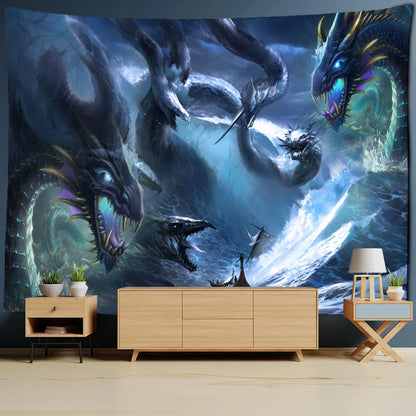 DecorBites™ Golden Dragon Totem Carving Tapestry: Mysterious Psychedelic Wall Hanging