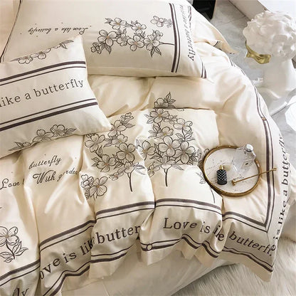 Decobites French Embroidered Cotton Bedding Set Queen Duvet Cover Luxury 100s, High-End Quality