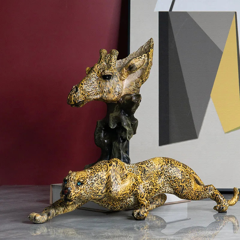DecorBites™ Leopard Resin Statue: Modern Africa Wildlife Panther Sculpture for Home & Office