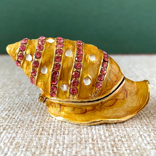 DecorBites™ Jeweled Conch Trinket Box: Enamel Shell Jewelry Holder & Home Decor