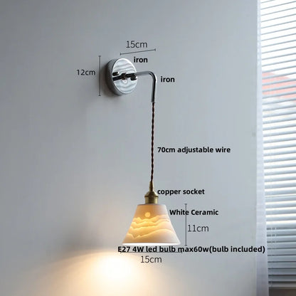 DecorBites™ Ceramic LED Wall Sconce Pull Chain Switch Bedside Lamp White Nordic Modern Fixtures