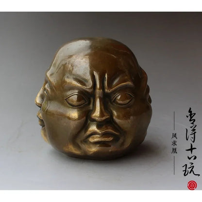 DecorBites™ Bronze Four Faces Buddha Head Statue - Emotive Life-like Artwork