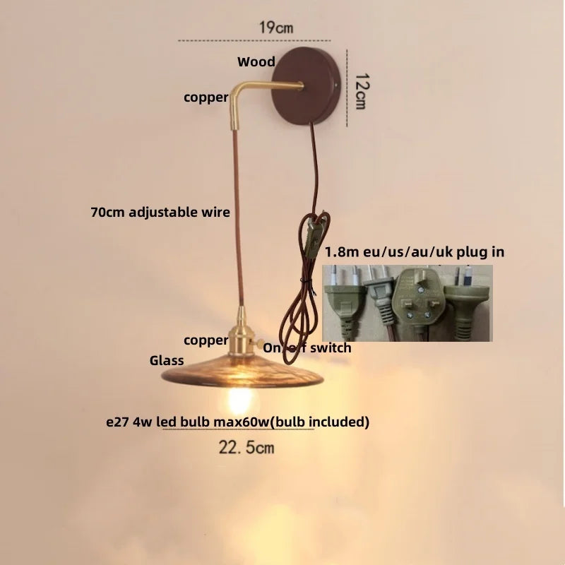 DecorBites™ Copper Glass LED Wall Sconce Pull Chain Switch Stair Light