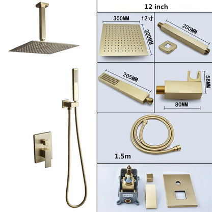 DecorBites™ Brushed Gold In-Wall Shower Set with Rainfall Shower Head 8-12"