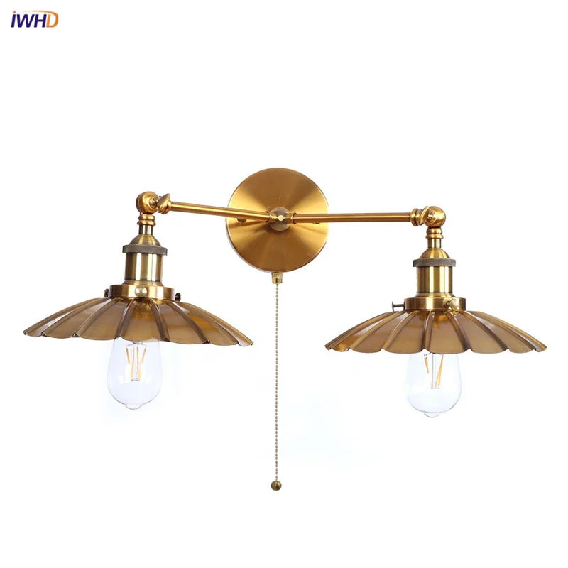 Lámpara de pared LED Industrial Retro Decorbites™ con dos cabezales y interruptor de cadena de tiro
