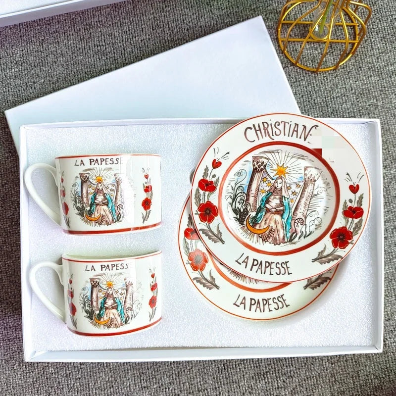 Juego de tazas de café y té DecorBites™ de porcelana fina con platillo, vajilla para té y plato de postre.