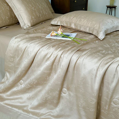 Decobites Silky Soft Cool Champagne Jacquard Summer Comforter Blanket