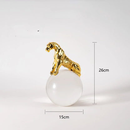 DecorBites™ Leopard Crystal Ball Metal Cheetah Sculpture Home Decor
