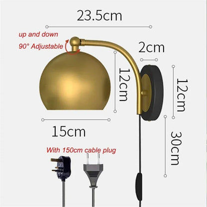 Decorbites™ Gold Verstellbare Steckdosen-Wandlampe für Vintage-Industrie-Stil Heimdekoration