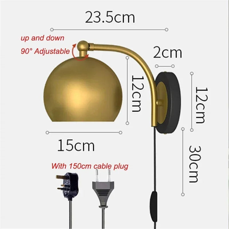 Aplique de pared ajustable enchufable en oro Decorbites™ para decoración de hogar vintage industrial