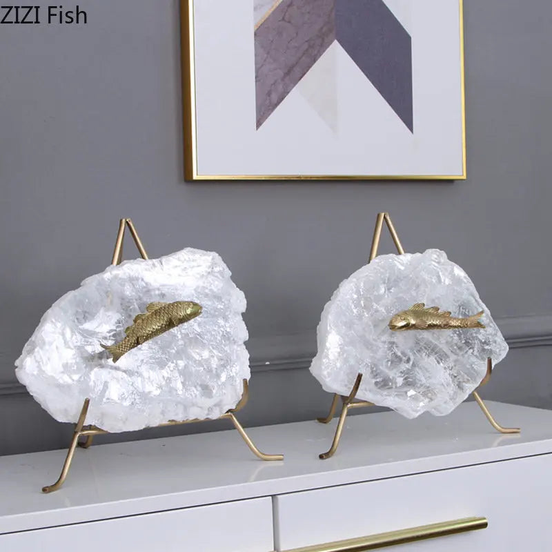 DecorBites™ Golden Fish Crystal Ornament Home Decoration Metal Statue