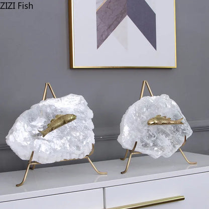 DecorBites™ Golden Fish Crystal Ornament Home Decoration Metal Statue