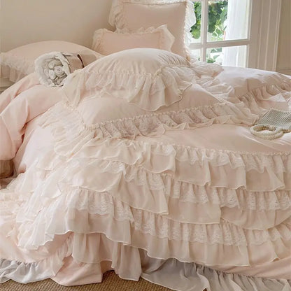 Juego de cama DecorBites™ Princesa Francesa con volantes y encaje