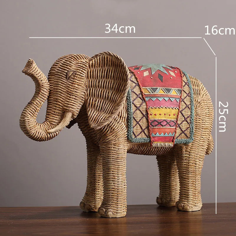 DecorBites™ Elephant Resin Handicraft Ornament Hand-painted Braided Decor Statue Simulation Animal
