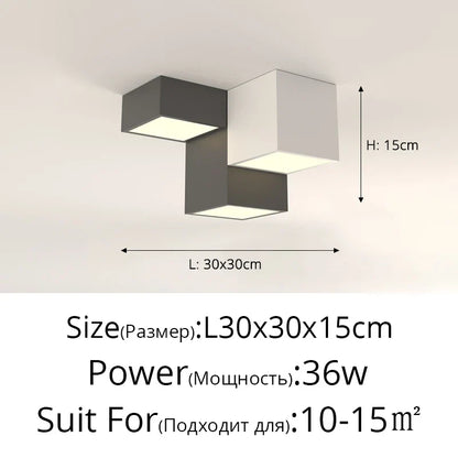 Lámpara de techo LED geométrica DecorBites™ para dormitorio moderno o estudio - Diseño de lujo en blanco y negro