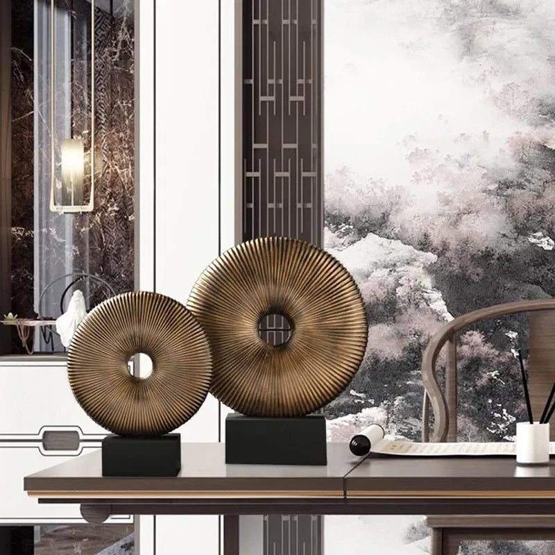 DecorBites™ Golden Round Openwork Ring - Home Decor Sculpture Hollow Out Figurines