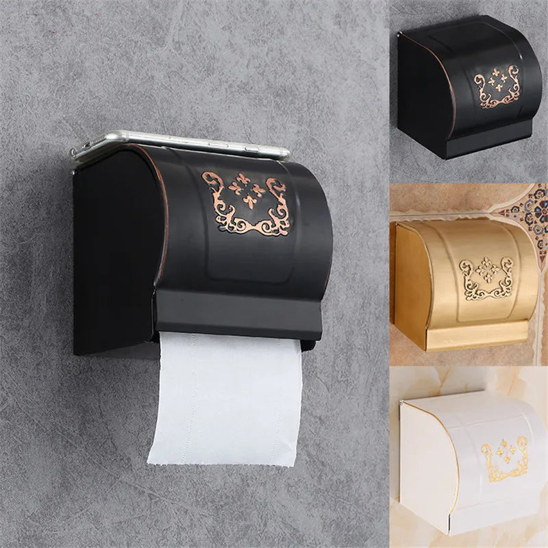 DecorBites™ Black Carved Aluminum Bathroom Tissue Holder Toilet Paper Roll Rack