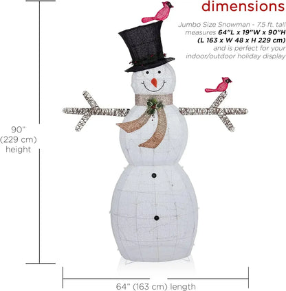 Alpine Company Large White Mesh Snowman Decoration, Bird Accents and LED Lights