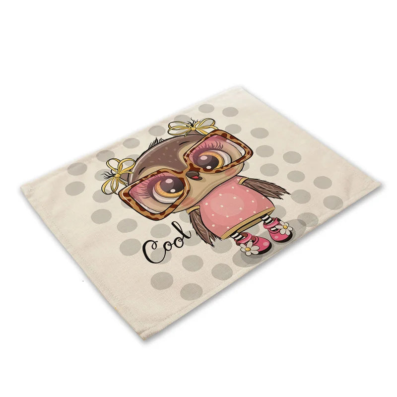 DecorBites™ Cute Owl Animal Placemat Music Bird Kitchen Dining Table Mats Coaster Bowl Cup Mat