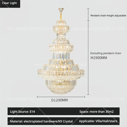 DecorBites™ Crystal Chandelier: Villa High Living Room Luxury Lighting
