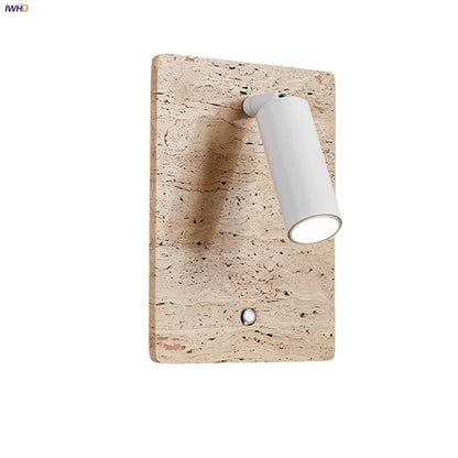 DecorBites™ LED Wall Light Fixtures Bedroom Modern Button Switch Yellow Travertine White Iron Bedside Lamp