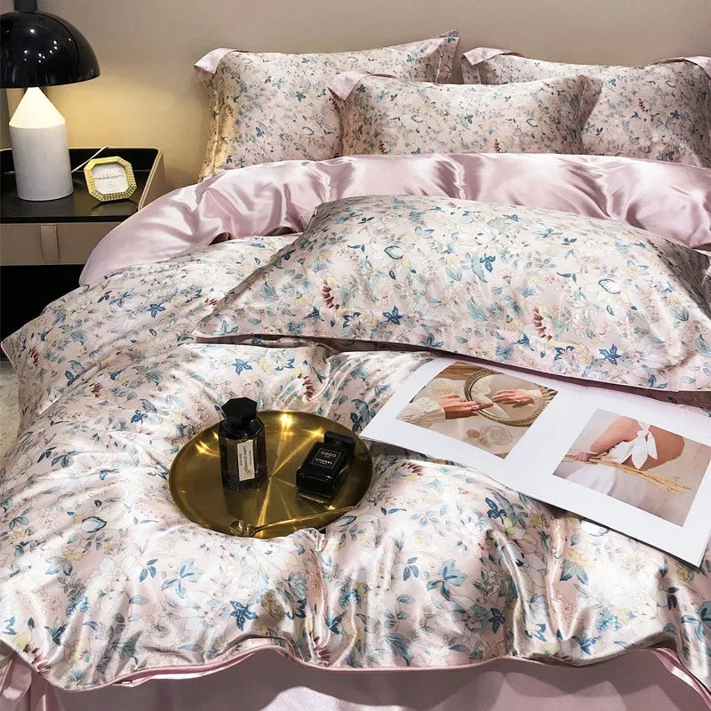 Decobites Mulberry Silky Blending Duvet Cover Set with Sheets Luxury Queen Bedding Sets