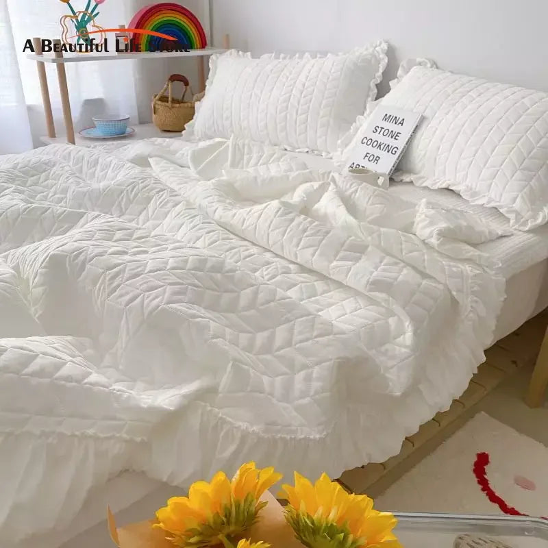 Decobites Korean Style Washed Solid Color Quilt Blanket for Summer Bedspread