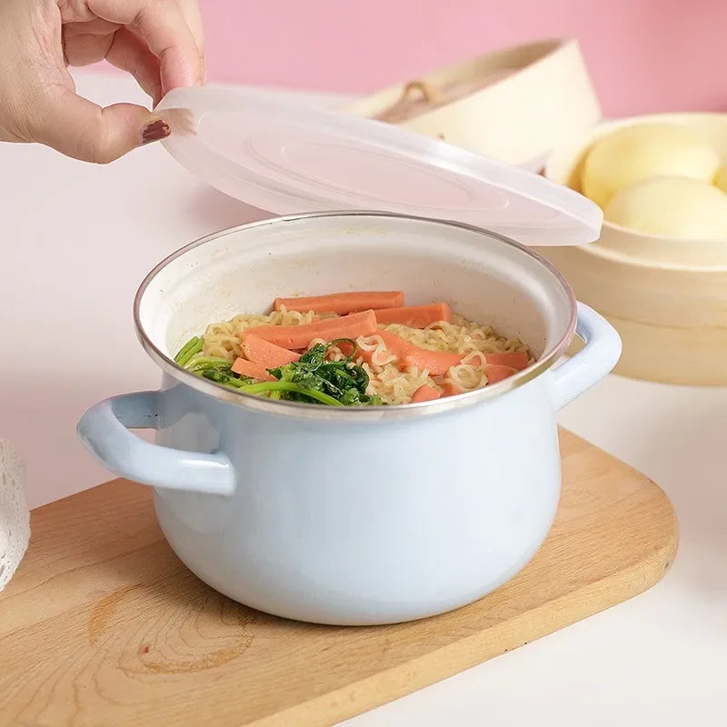 DecorBites™ Enamel Stock Pot with Lid, 1.5L Multi-Purpose Cooking Pot for Kitchen Soups and Porridge