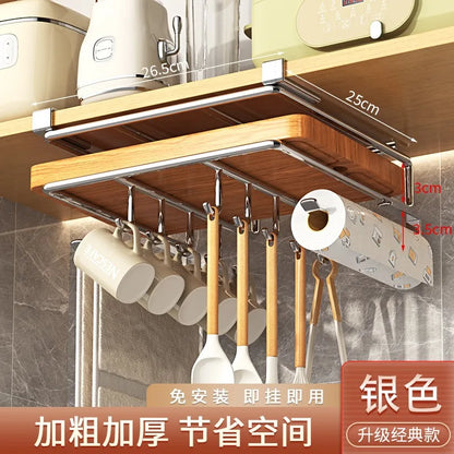 DecorBites™ Kitchen Rack: Cupboard Paper Towel Rags Hanger with Hooks