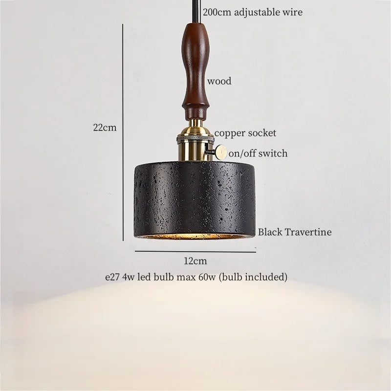 DecorBites™ LED Pendant Lights Black Travertine Table Hanging Lamp for Bedroom Living Dining Room