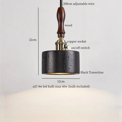 DecorBites™ LED Pendant Lights Black Travertine Table Hanging Lamp for Bedroom Living Dining Room