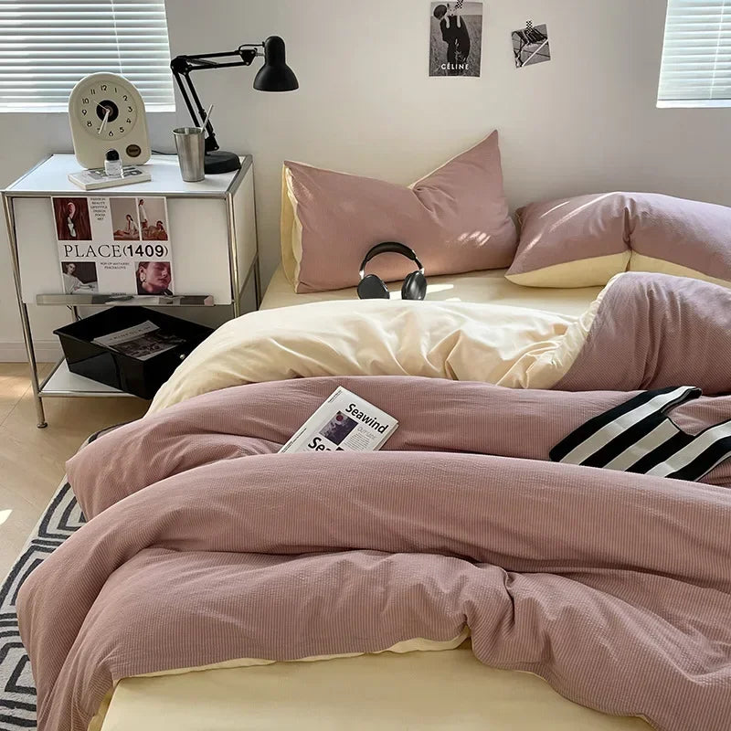 DecorBites™ Bubble Cotton Quilt Sets | Ultra Soft Fitted Sheet Set | King Queen Bed Set