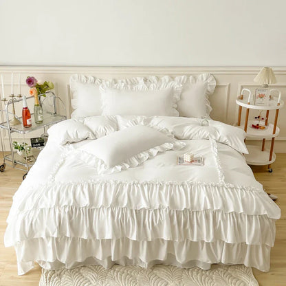 DecorBites™ Lace Ruffle Princess Bedding Set with Bed Skirt & Pillowcases